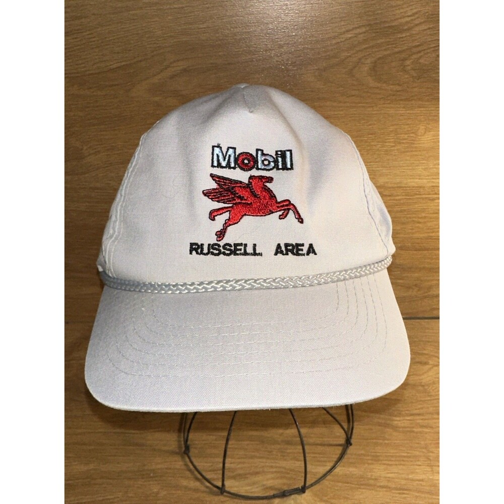 Vtg Mobil Pipeline Co Motor Oil Gas Snapback Trucker Hat Pegasus Russell Area #2